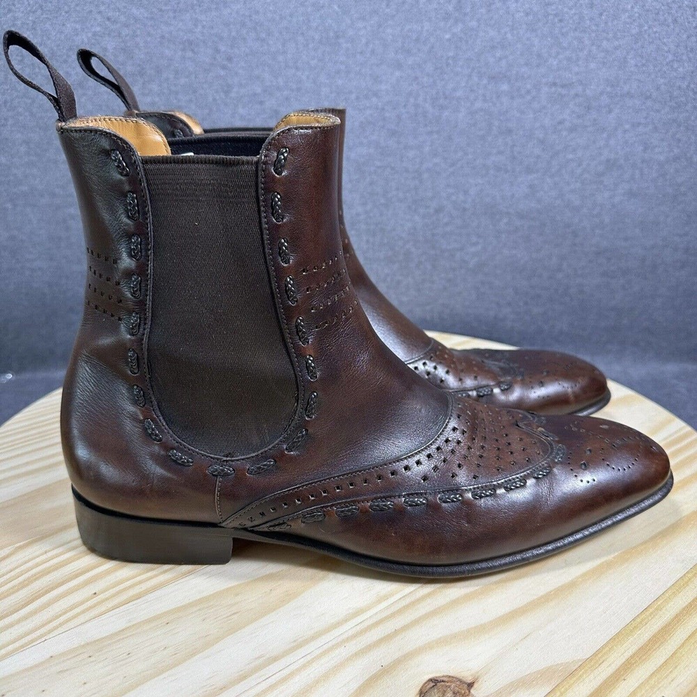 Sergio Rossi Brown Leather Cowboy Ankle Boots Chukka Shoes Men’s Size 7 Italy